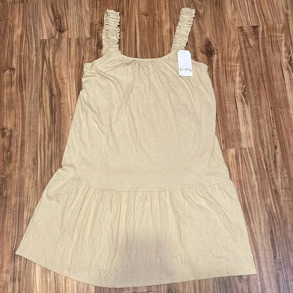 Wonderly women’s dress large 12 14 ruffle tan khaki beige sleeveless stretch NWT - Picture 3 of 10